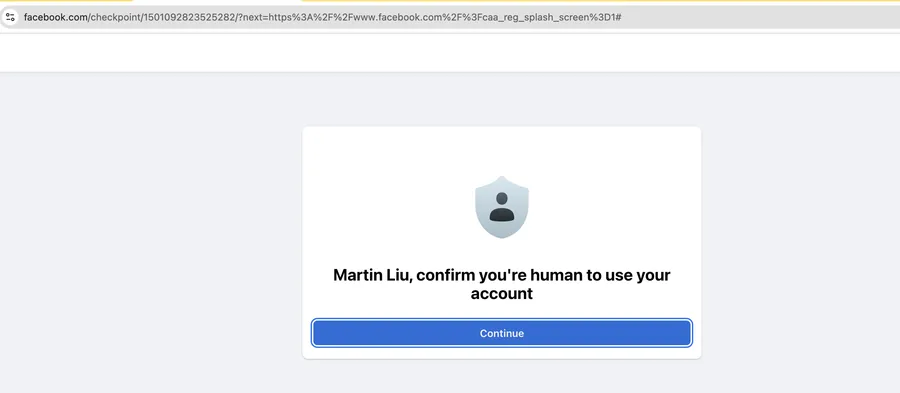 Facebook 注册流程中的 Confirm you're human 勾选框