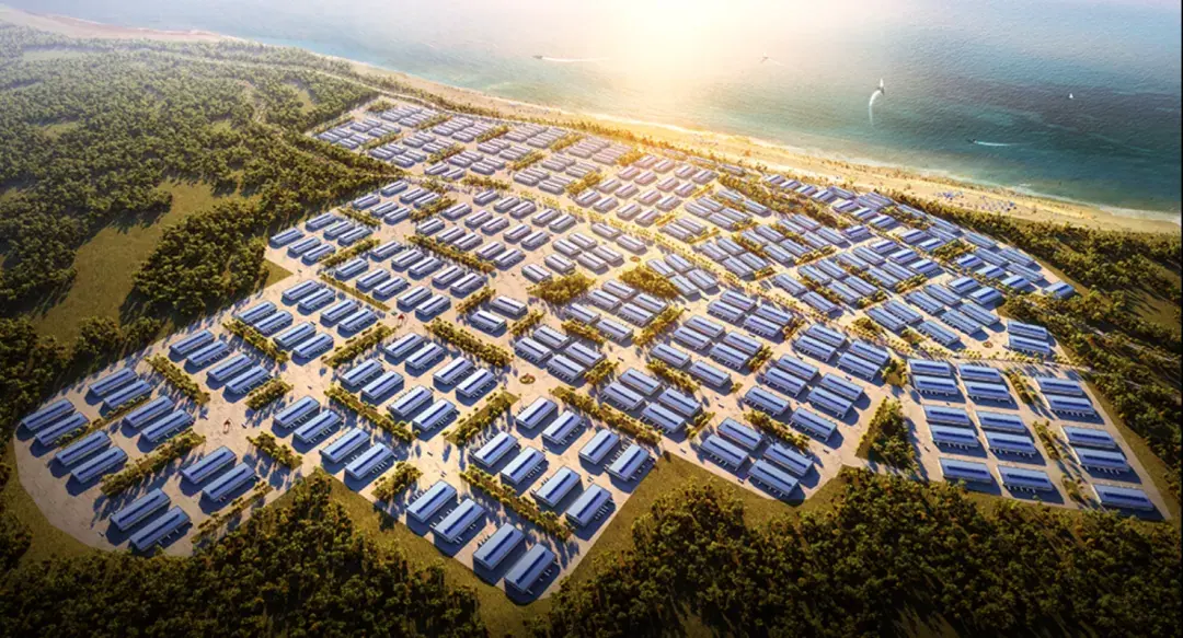 海边工业园区规划效果图展示整齐排列的厂房建筑群 海边工业园区规划效果图展示整齐排列的厂房建筑群