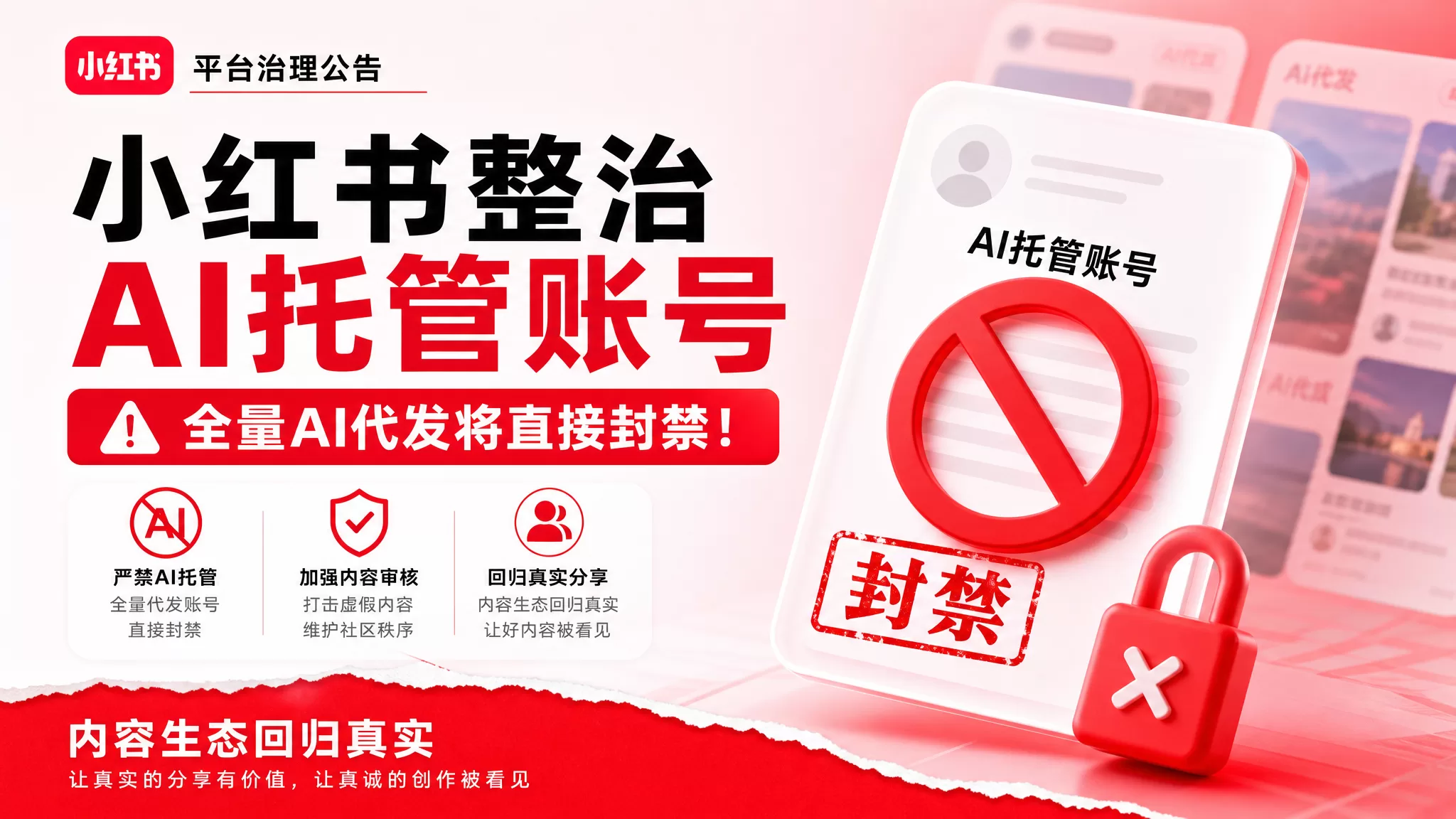 小红书整治AI托管账号：全量AI代发将封禁